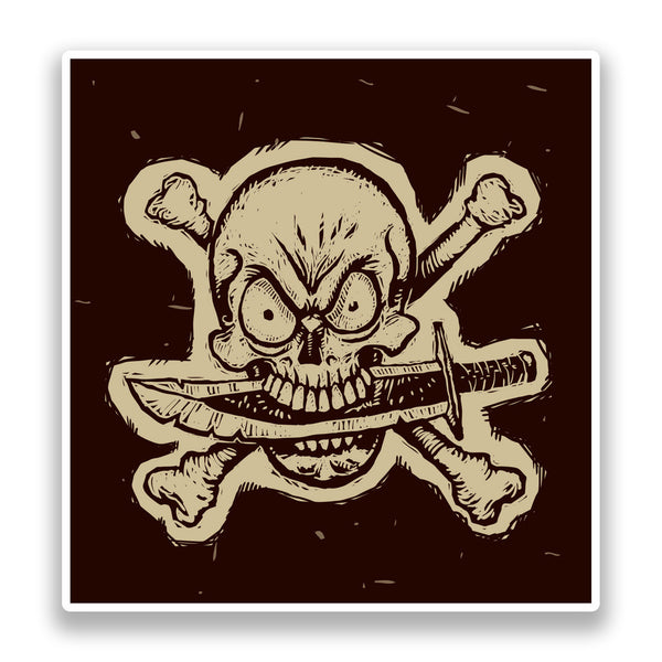 2 x Destressed Pirate Skull and Cross Bones Vinyl Stickers Sword Angry Scary #7164