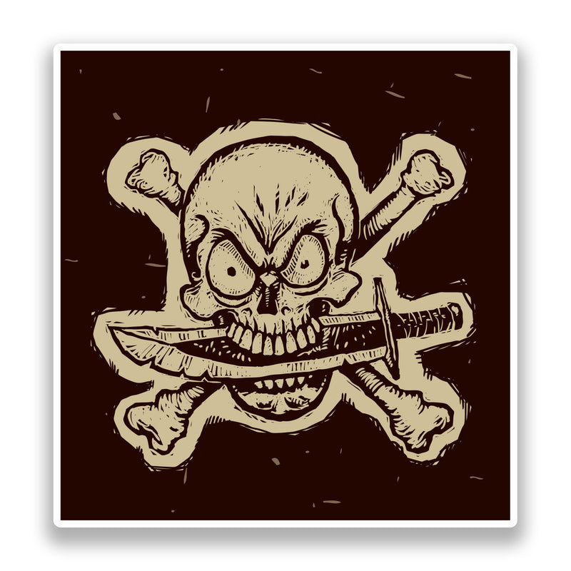 2 x Destressed Pirate Skull and Cross Bones Vinyl Stickers Sword Angry Scary