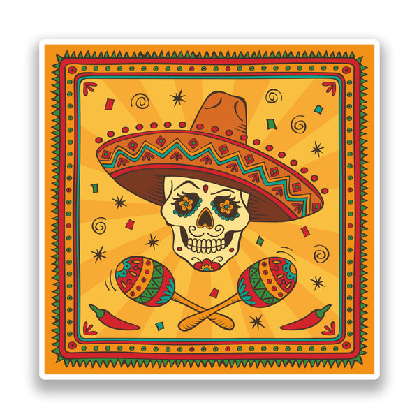 2 x Sugar Skull with Sombrero Vinyl Stickers Mexico Festival Day of the Dead #7166