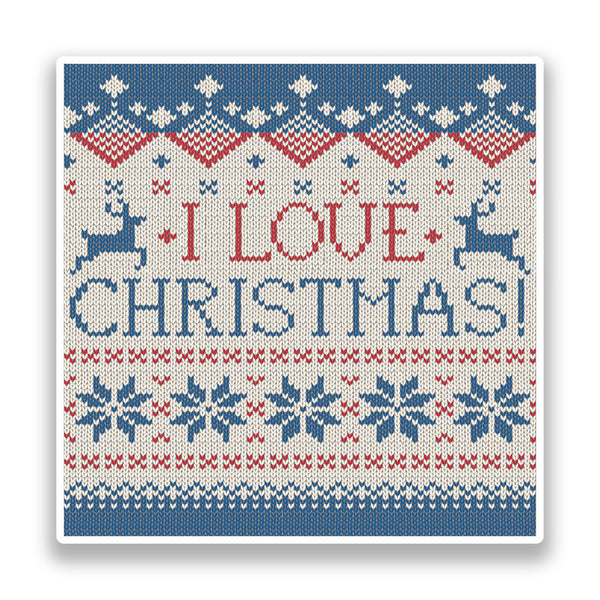 2 x I Love Christmas Vinyl Stickers Fairisle Knitted #7168