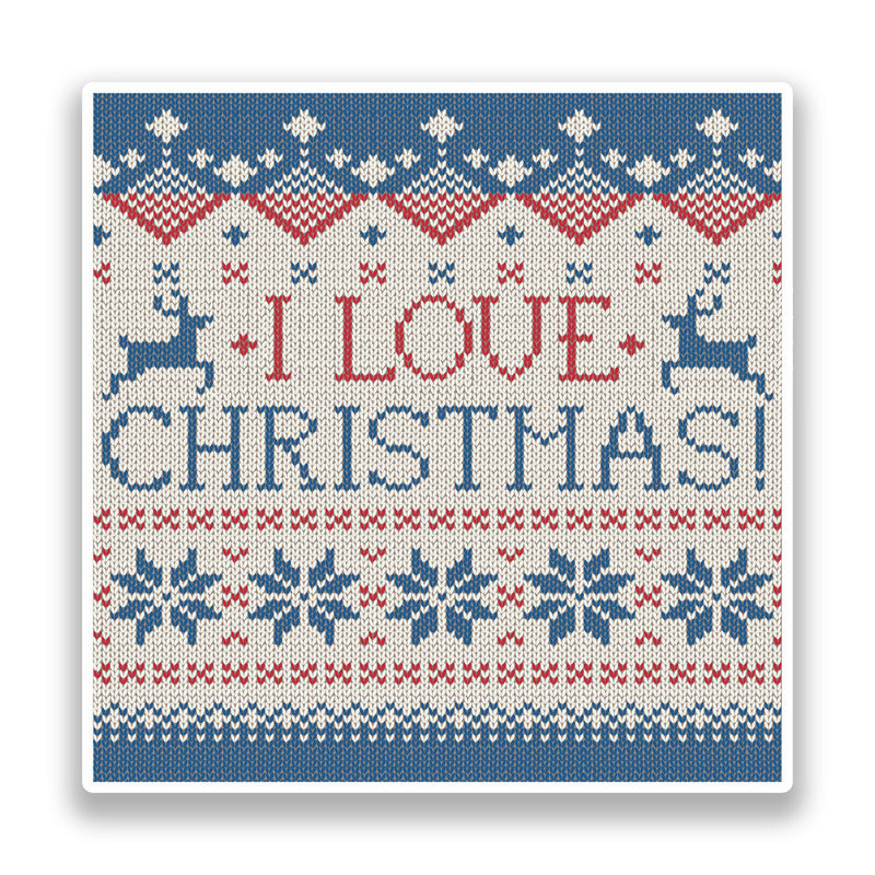 2 x I Love Christmas Vinyl Stickers Fairisle Knitted