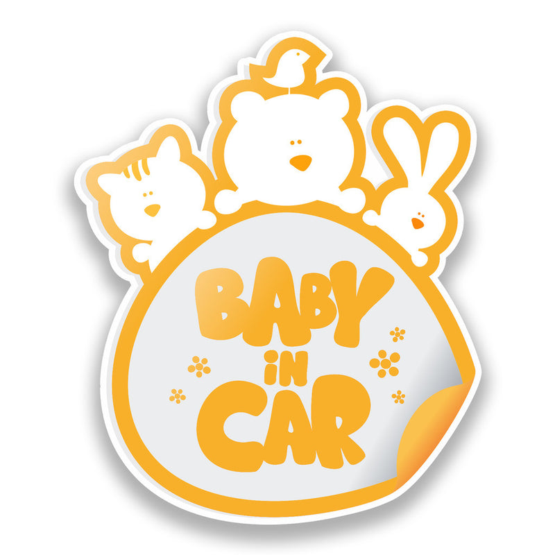 2 x Baby In Car Vinyl Stickers Orange Safety Warning Bumper