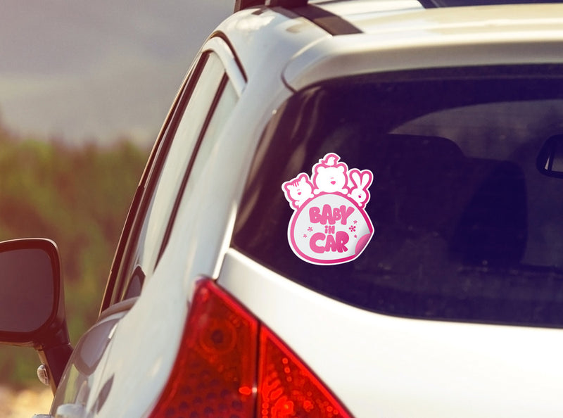 2 x Baby In Car Vinyl Stickers Pink Safety Warning Bumper