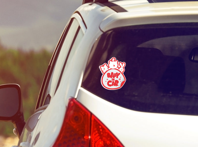 2 x Baby In Car Vinyl Stickers Red Safety Warning Bumper
