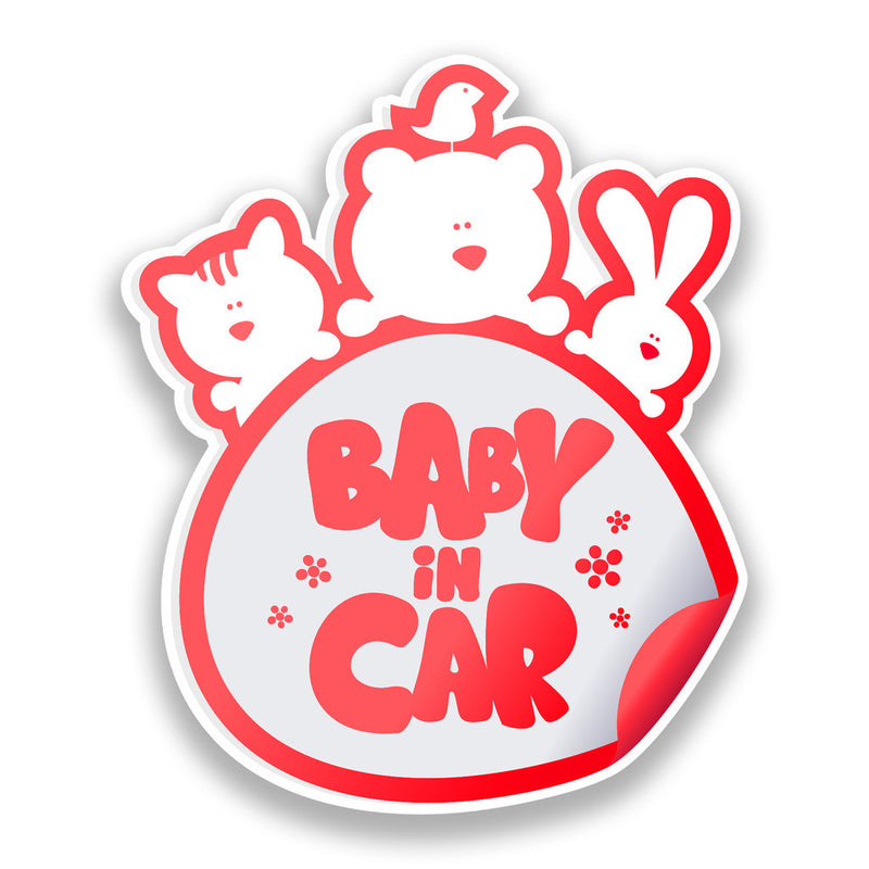 2 x Baby In Car Vinyl Stickers Red Safety Warning Bumper
