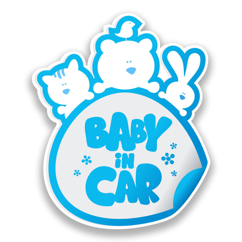 2 x Baby In Car Vinyl Stickers Blue Safety Warning Bumper