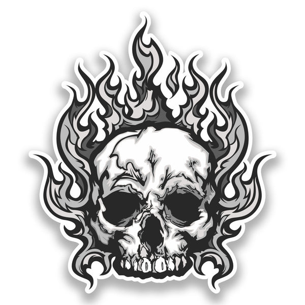 2 x Flaming Skull Vinyl Stickers Horror Scary #7173