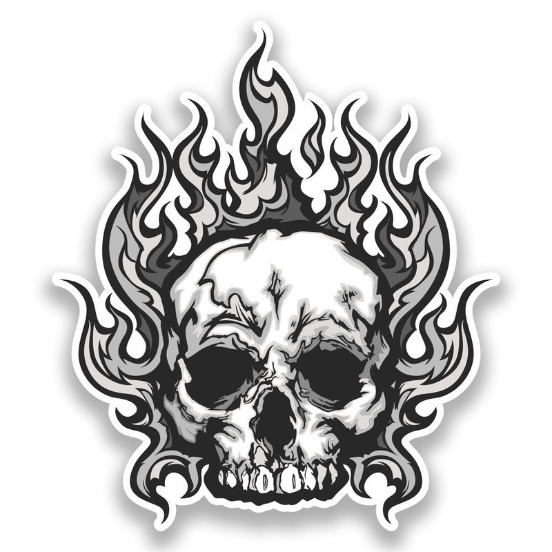 2 x Flaming Skull Vinyl Stickers Horror Scary