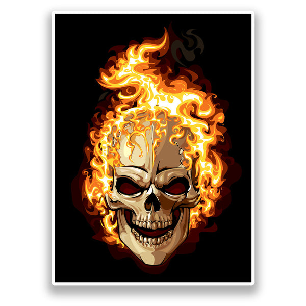 2 x Flaming Skull Vinyl Stickers Horror Scary #7179