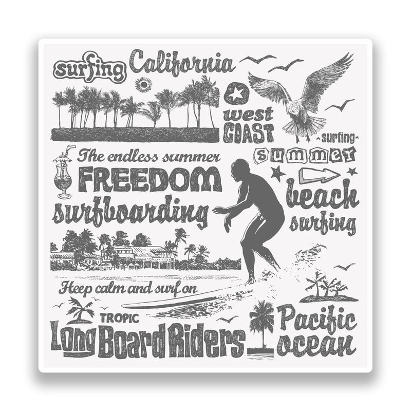 2 x Surfing California Vinyl Stickers Travel Luggage
