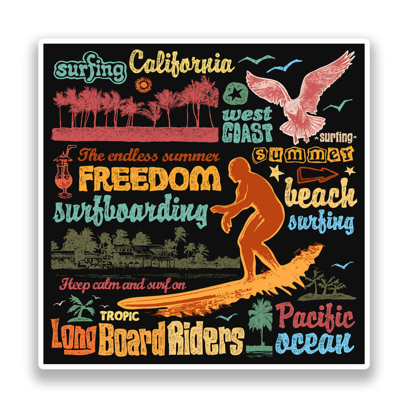 2 x Surfing California Vinyl Stickers Travel Luggage