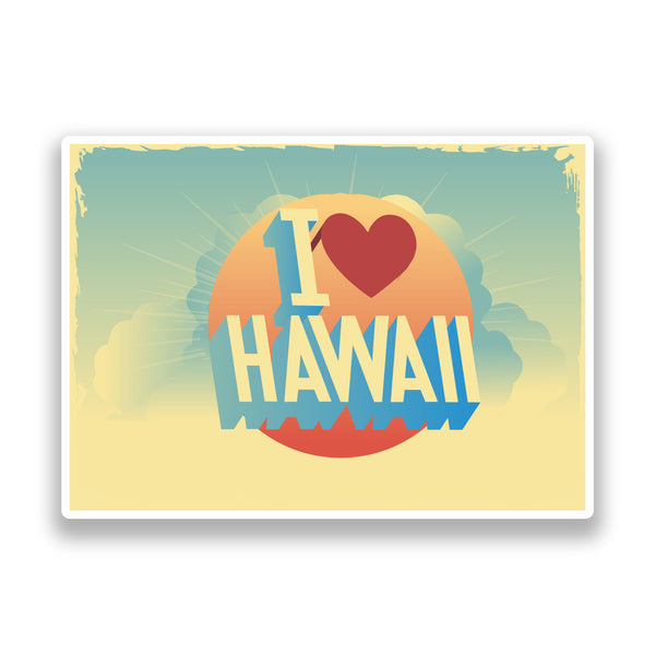 2 x I Love Hawaii Vintage Vinyl Stickers Travel Luggage #7251