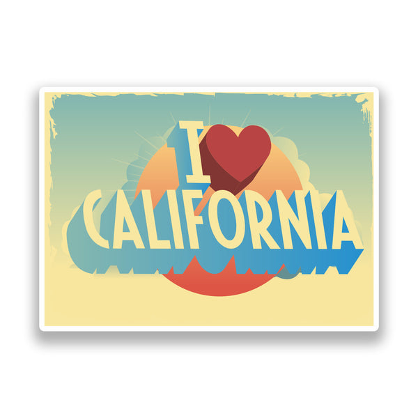 2 x I Love California Vintage Vinyl Stickers Travel Luggage #7252