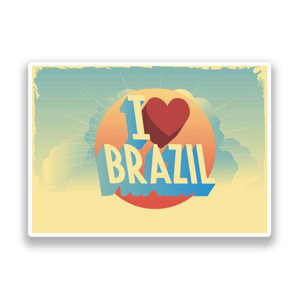 2 x I Love Brazil Vintage Vinyl Stickers Travel Luggage #7253