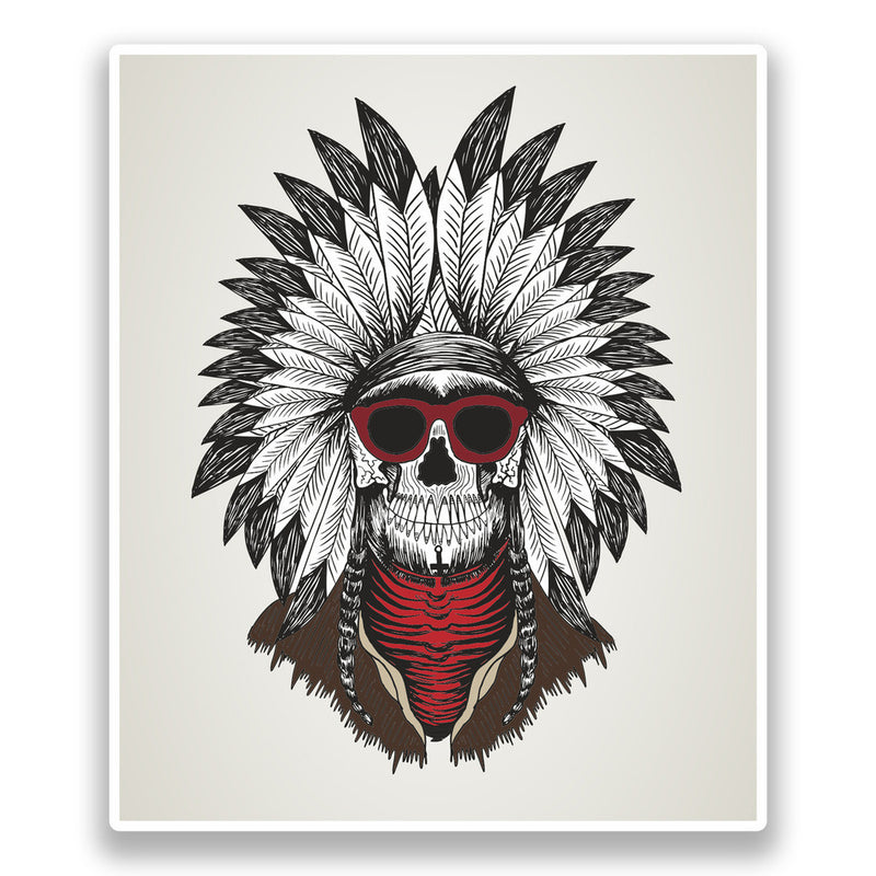 2 x Native American Skull Headdress Vinyl Stickers