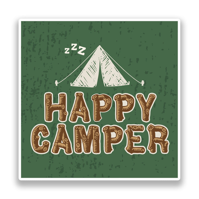 2 x Happy Camper Vinyl Stickers Travel Luggage