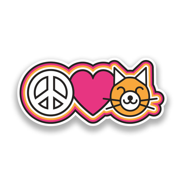 2 x Peace Love Cats Vinyl Stickers Hippy #7347