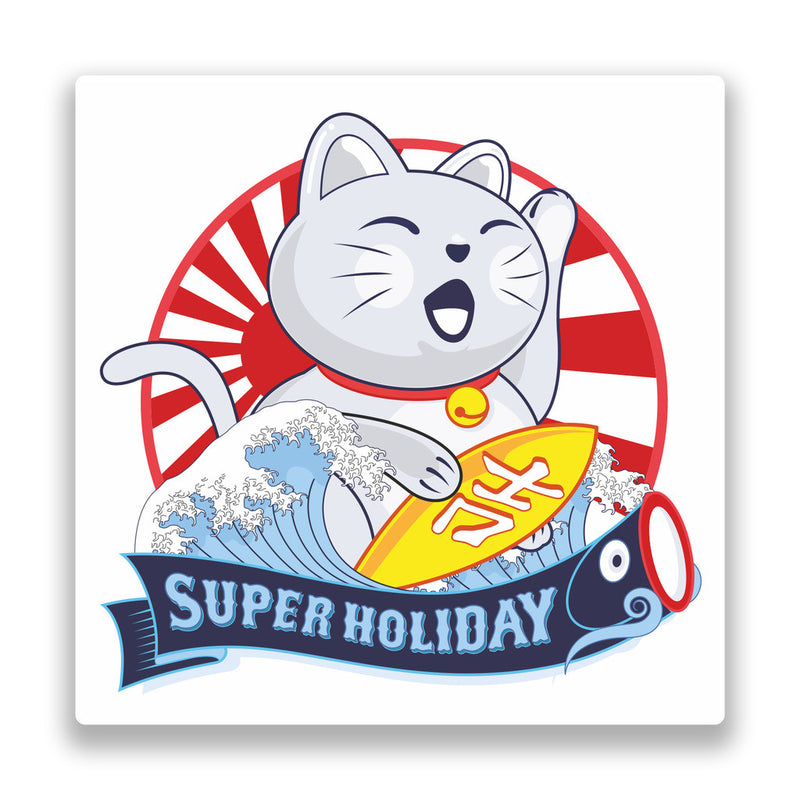 2 x Lucky Cat Japan Surfing Vinyl Stickers