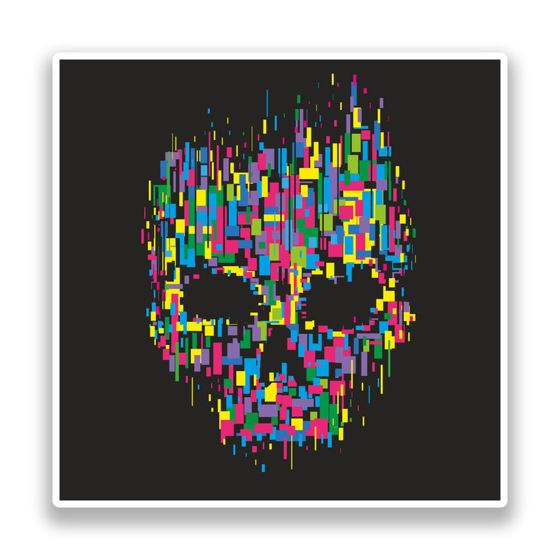 2 x Pixelated Skull Vinyl Stickers Travel Luggage