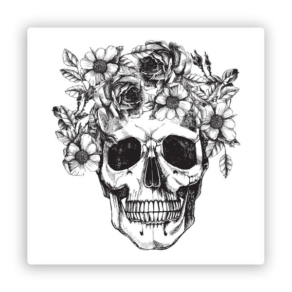 2 x Skull with Flowers Vinyl Stickers Scary Halloween #7406