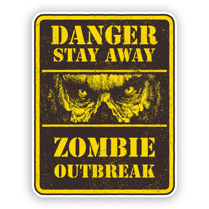 2 x Danger Zombie Outbreak Vinyl Sticker Travel Luggage Grunge