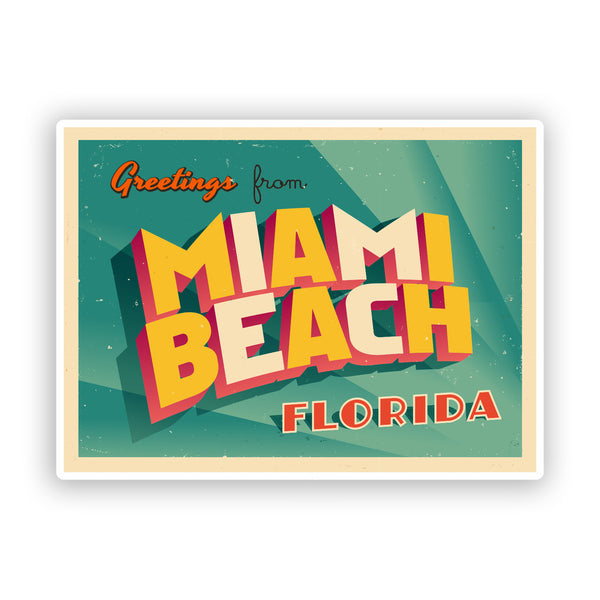 2 x Greetings From Miami Beach Florida Vinyl Stickers Travel Luggage #7534