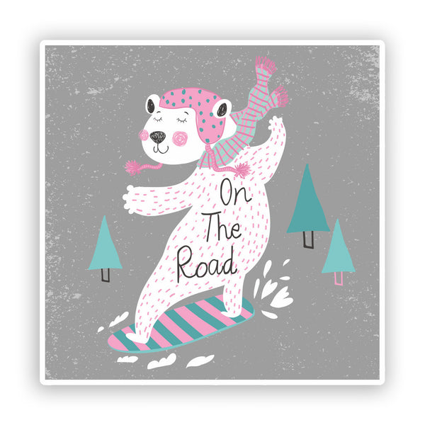 2 x Snowboarding Bear Funny Vinyl Stickers #7602