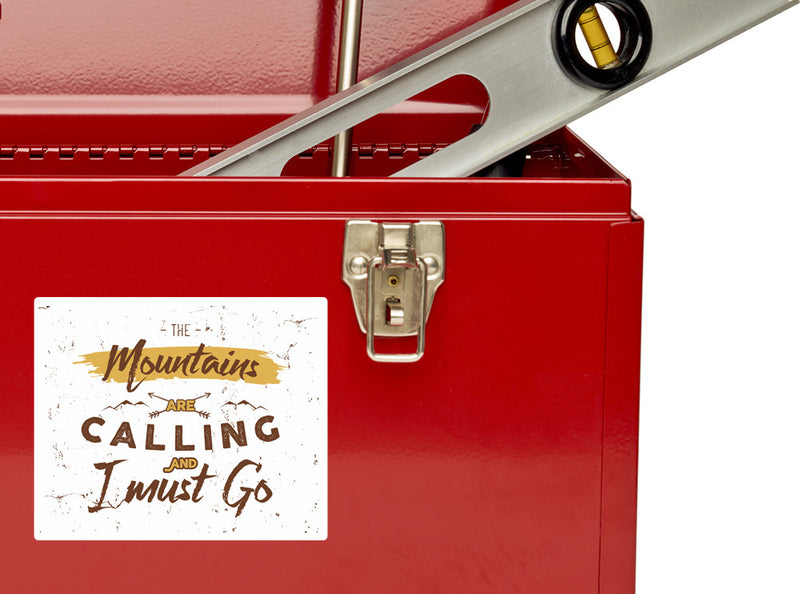2 x The Mountains Are Calling Vinyl Stickers Hiking Ski Snowboarding