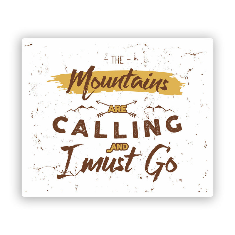 2 x The Mountains Are Calling Vinyl Stickers Hiking Ski Snowboarding