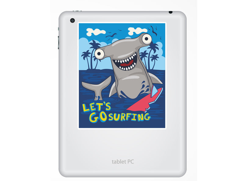 2 x Lets Go Surfing Shark Funny Vinyl Stickers Travel Luggage