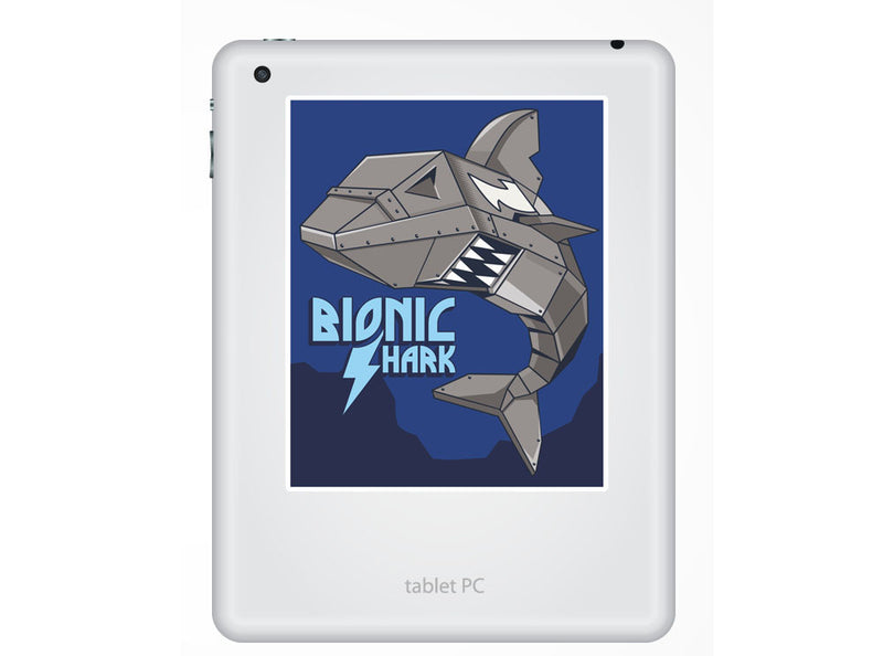 2 x Bionic Shark Funny Vinyl Stickers Travel Luggage