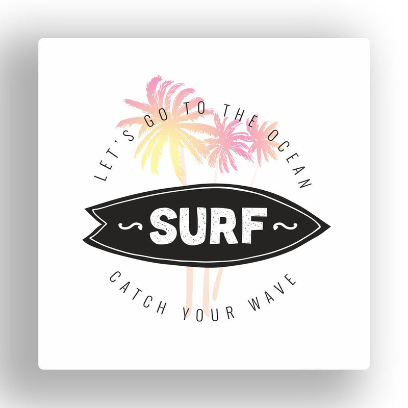 2 x Lets Go To The Ocean Surfing Vinyl Stickers Travel Luggage