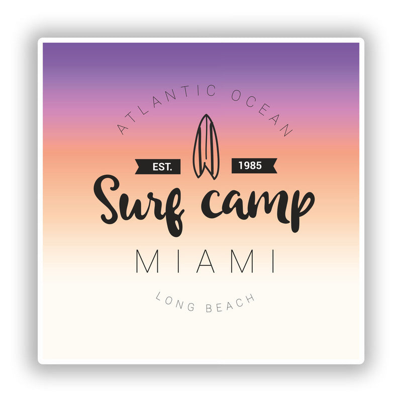 2 x Surf Camp Miami Surfing Vinyl Stickers Travel Luggage
