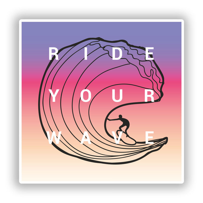 2 x Ride Your Wave Surfing Vinyl Stickers Travel Luggage