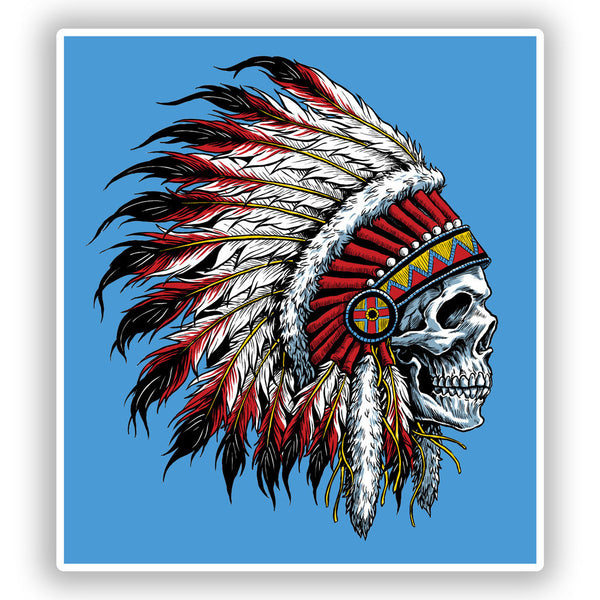2 x Native American Skull Headdress Vinyl Stickers #7682