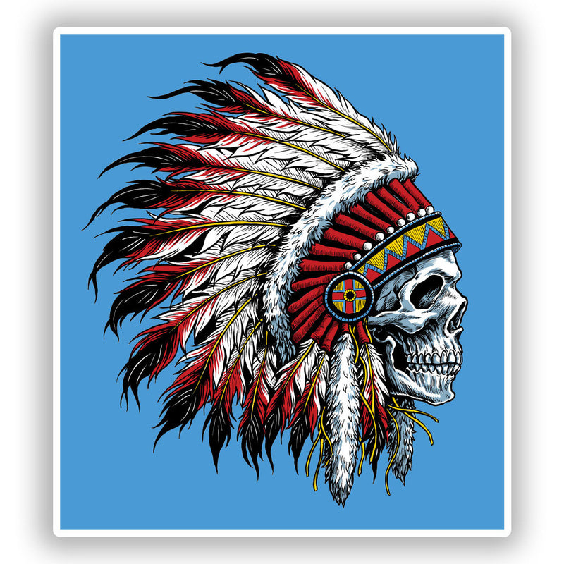 2 x Native American Skull Headdress Vinyl Stickers