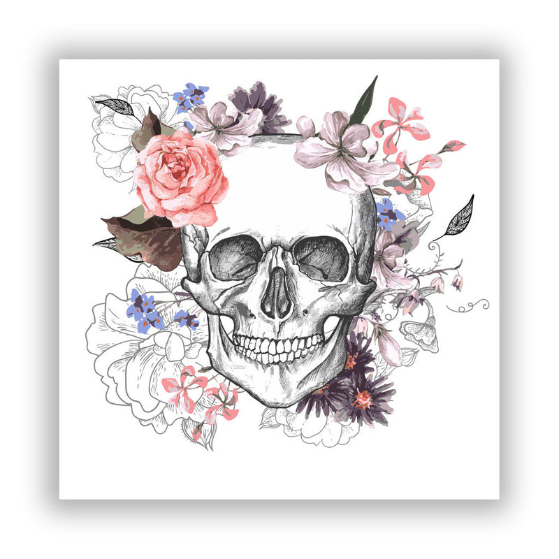 2 x Skull With Flowers Vinyl Stickers Scary Horror Halloween Creepy