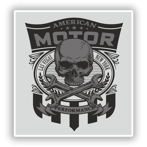 2 x American Motor Skull Vinyl Stickers Scary Horror #7687
