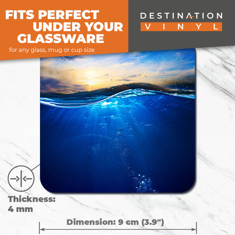 Great Coasters (Set of 2) Square / Glossy Quality Coasters / Tabletop Protection for Any Table Type - Underwater Ocean Sea Dive Diver