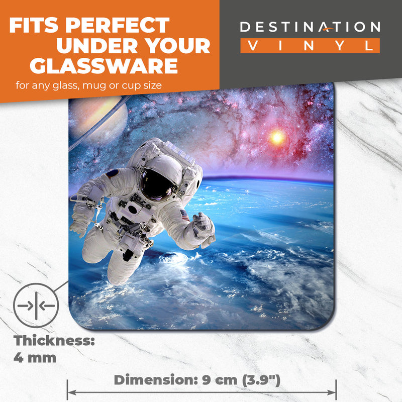 Great Coasters (Set of 2) Square / Glossy Quality Coasters / Tabletop Protection for Any Table Type - Space Astronaut Saturn Planet Sci-Fi
