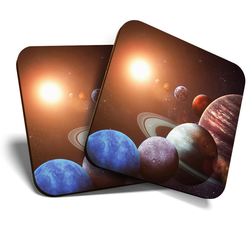 Great Coasters (Set of 2) Square / Glossy Quality Coasters / Tabletop Protection for Any Table Type - Planets Solar System Space NASA