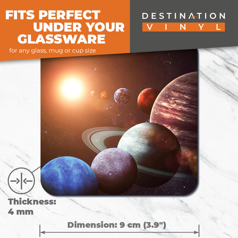 Great Coasters (Set of 2) Square / Glossy Quality Coasters / Tabletop Protection for Any Table Type - Planets Solar System Space NASA