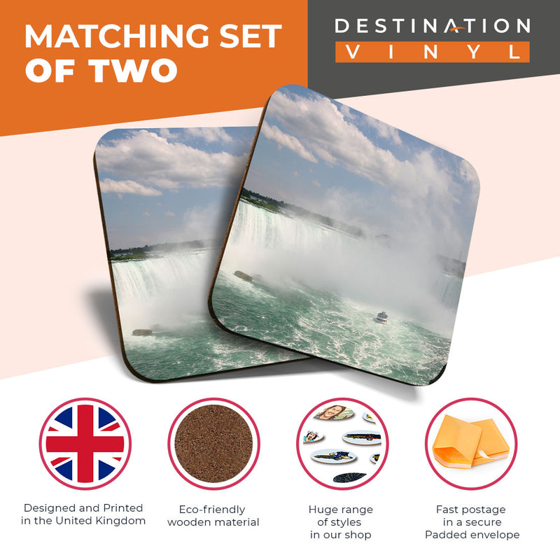 Great Coasters (Set of 2) Square / Glossy Quality Coasters / Tabletop Protection for Any Table Type - Niagara Falls Canada Travel