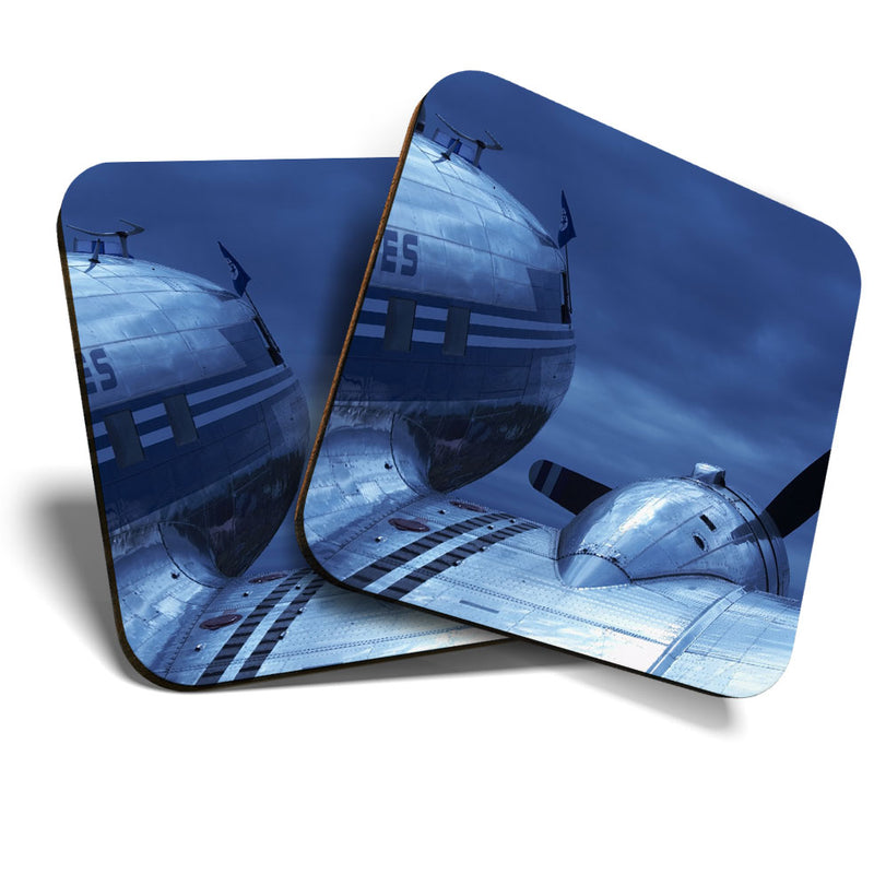 Great Coasters (Set of 2) Square / Glossy Quality Coasters / Tabletop Protection for Any Table Type - Airplane DC-3 Dakota Plane Pilot
