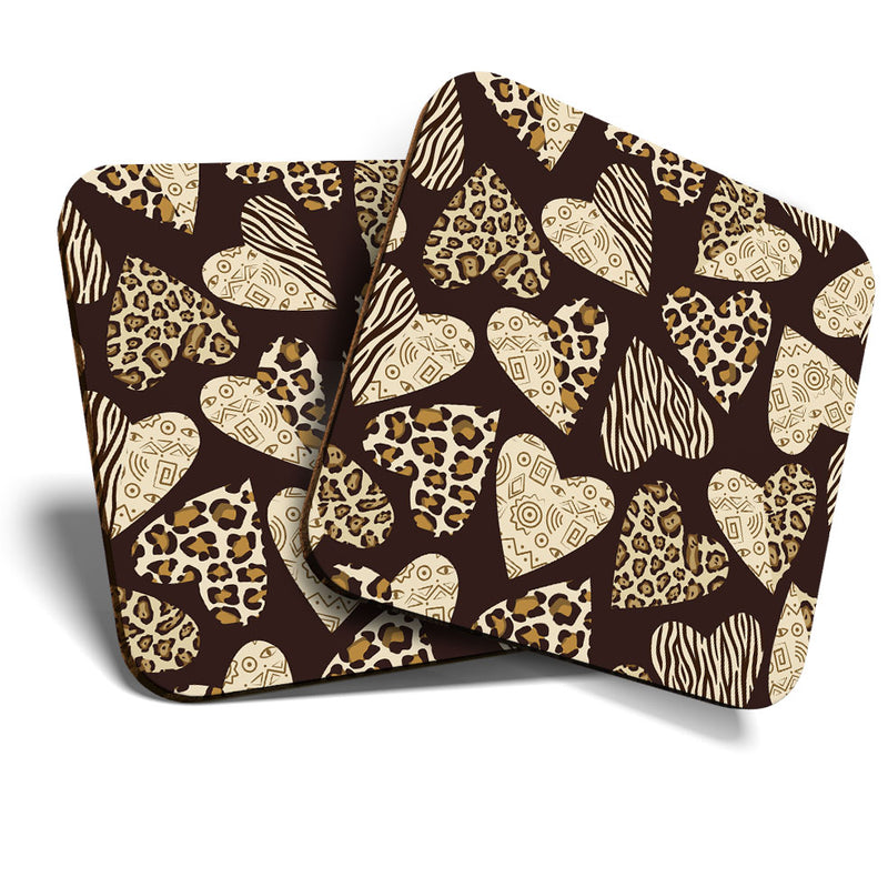 Great Coasters (Set of 2) Square / Glossy Quality Coasters / Tabletop Protection for Any Table Type - Cute Love Hearts Animal Print
