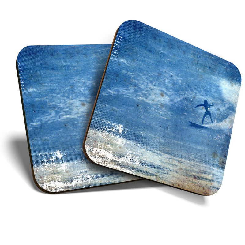 Great Coasters (Set of 2) Square / Glossy Quality Coasters / Tabletop Protection for Any Table Type - Big Wave Surf Surfer Surfing Ocean