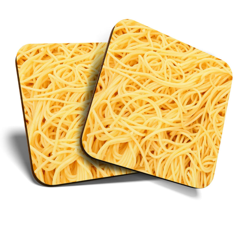 Great Coasters (Set of 2) Square / Glossy Quality Coasters / Tabletop Protection for Any Table Type - Awesome Spaghetti Pasta Food Italian