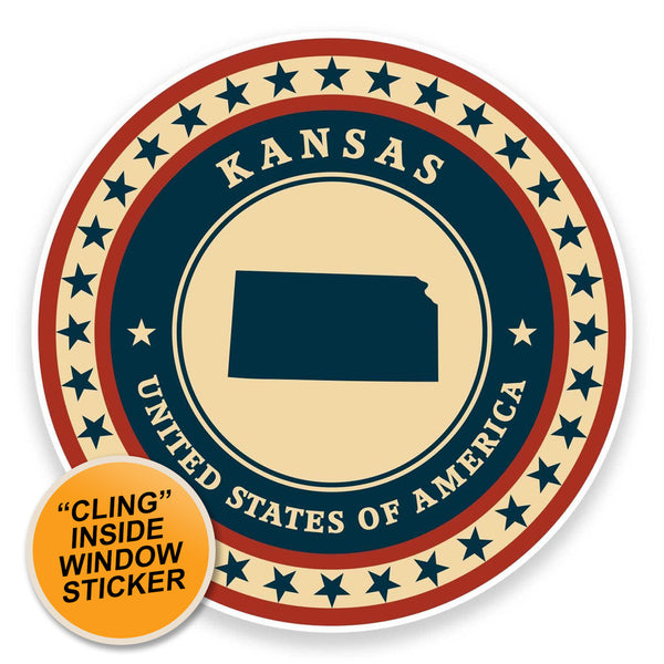 2 x Kansas USA WINDOW CLING STICKER Car Van Campervan Glass #9399 