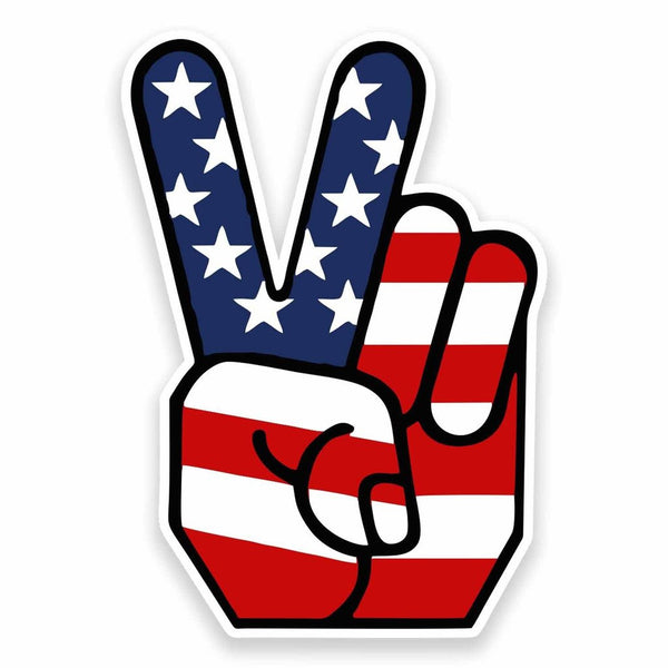 2 x American Flag Peace Hand Vinyl Sticker #9567