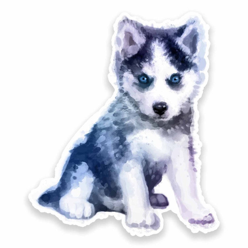 2 x Husky Puppy Watercolour Vinyl Sticker
